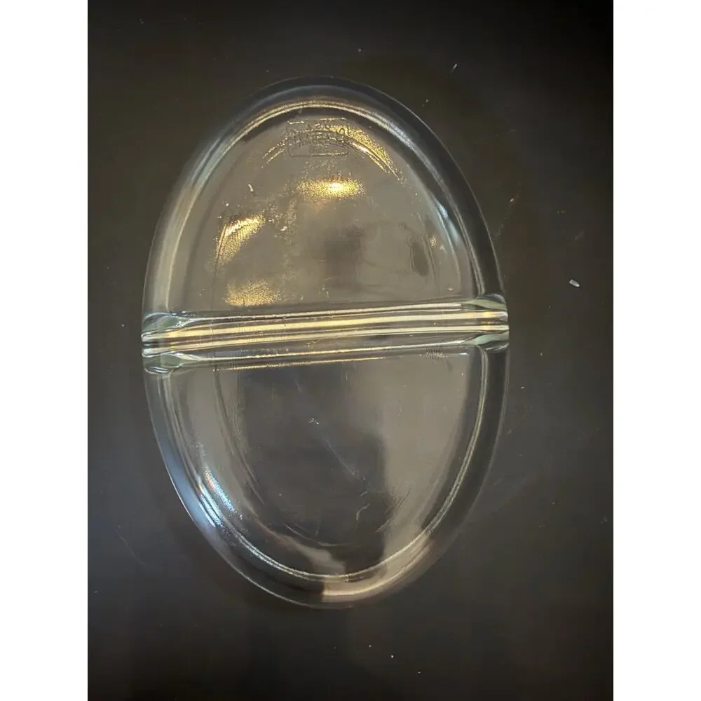 Vintage Glasbake 558 Clear Glass Divided Baking Serving Dish 9 Inch USA
